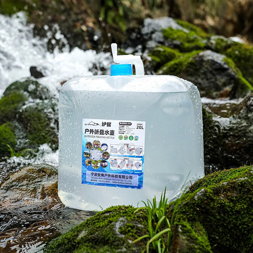 

20L Folding Transparent Bucket Outdoor Travel Camping Hiking Picnic Mountaineering Water Bag Food Grade LDPE Camping Equipment