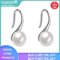 yanhui tibetan silver s925 earring for women big 8mm natural pearl earrings jewelry classic stud earrings for girl elegant gifts
