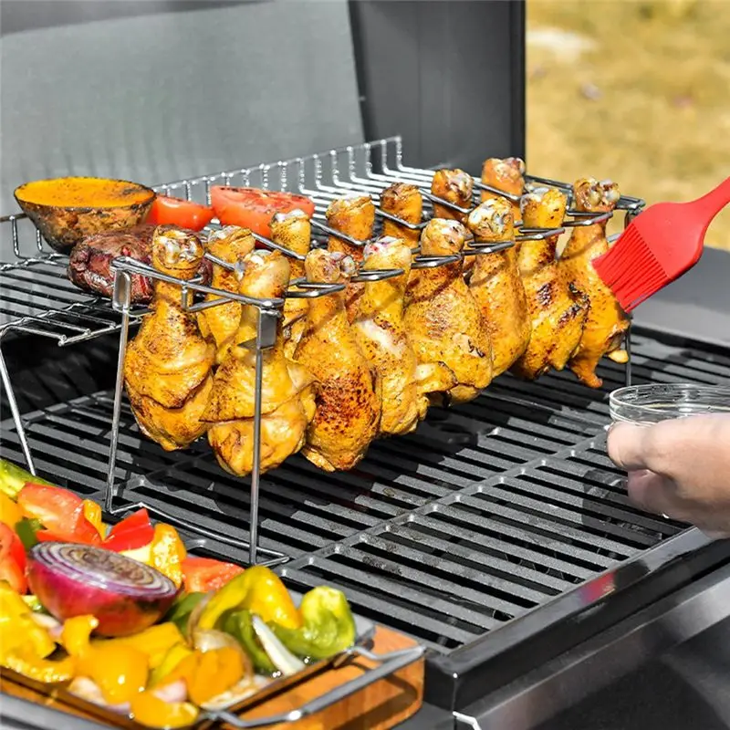 Фото Складная подставка для гриля и духовки для куриных ножек и крыльев, держатель для куриных голеней, 2 шт. №2