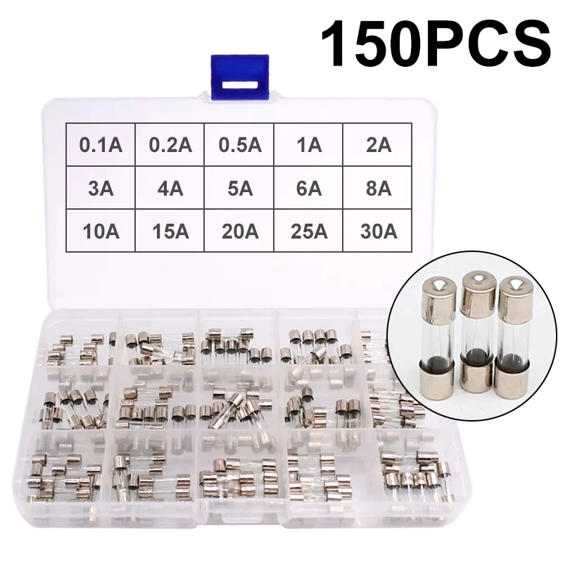 150 Шт. Различные Стеклянные Предохранители Быстродействующие 5*20 Мм
