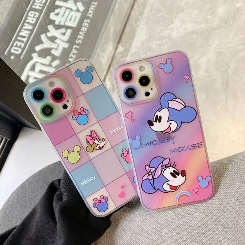 

Disney Colorful Gradient Plaid Minnie and Mickey Mouse Phone Case for iPhone X XR XS 7 8 Plus 11 12 13 pro MAX 13mini cover