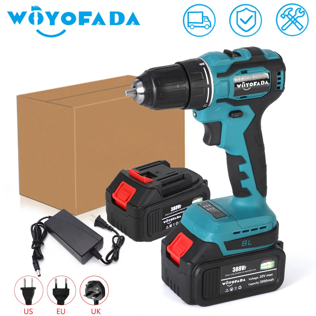 18V Brushless Electric Drill 90NM Cordless Screwdriver 21+2 Torque Settings Electric Screwdriver Drill for Makita 18V Battery