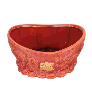 Ceramic Red Flower Planter Garden Flower Planter Pot for Wedding Chinese Characters Meaning Fortune Pot Brown