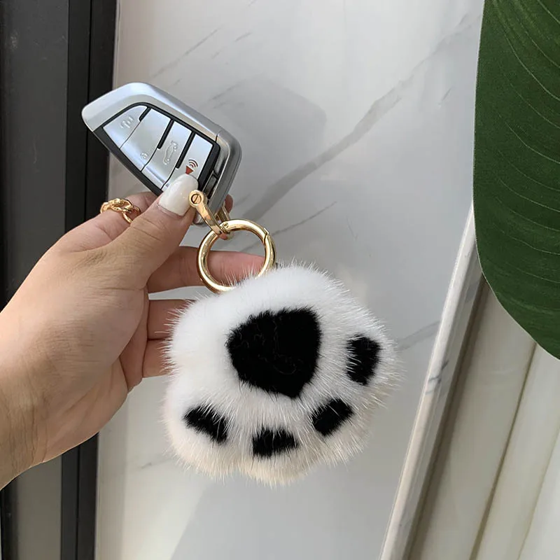 Women New Cat Claw Faux Fur Key Chain Charm Fashion Plush Bear paw Car Keychain Bag Pendant Party Gift Jewelry images - 6