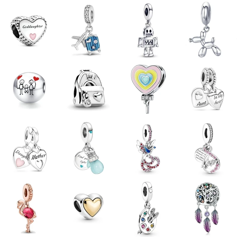 

New Fashion Charm Classic Mom and Dad Family Drawing Board Beads Suitable for Pandora Original Women's Bracelets Jewelry Gifts