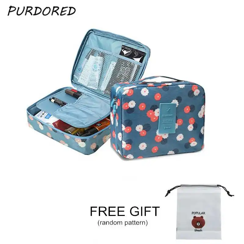 

PURDORED 1 Pc Women Floral Pattern Makeup Bag Solid Color Cosmetic Bag Travel Toiletry Kit Washing Bag Beauty Case Neceser