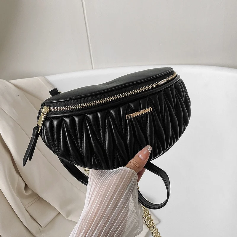 

Elegant Diamond Lattice PU Leather Chain Waist Bags For Women Stylish Pleated Waist Pack Luxury Chain Crossbody Chest Bag 2022