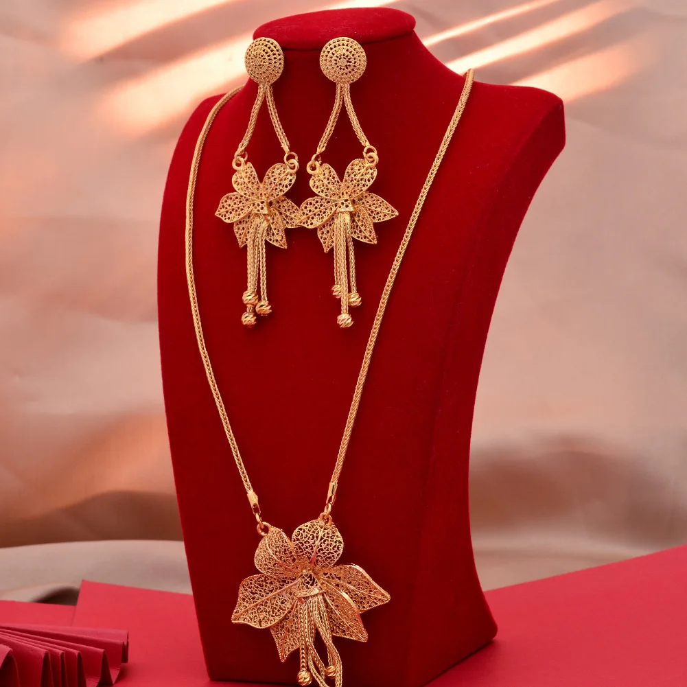 

50cm Gold Color Jewelry Set For Women Girls African Dubai Wedding Gifts Bridal Necklace Earrings Jewellery Set Bride Gift