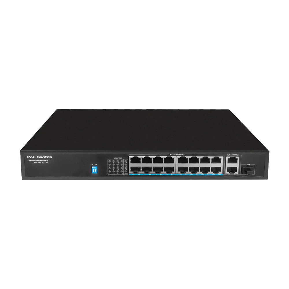 19 Port 10/100M POE Switch with 2 Gigabit RJ45 Port and 1 Gigabit SFP Slot AI Smart Network POE Switch for IP Camera/Wireless AP