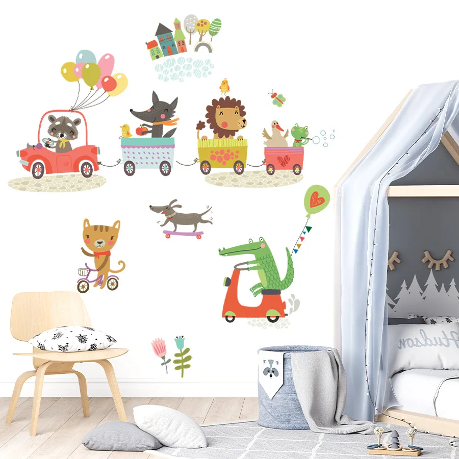 Наклейки на стену с изображением животных поездов вождения автомобиля наклейки