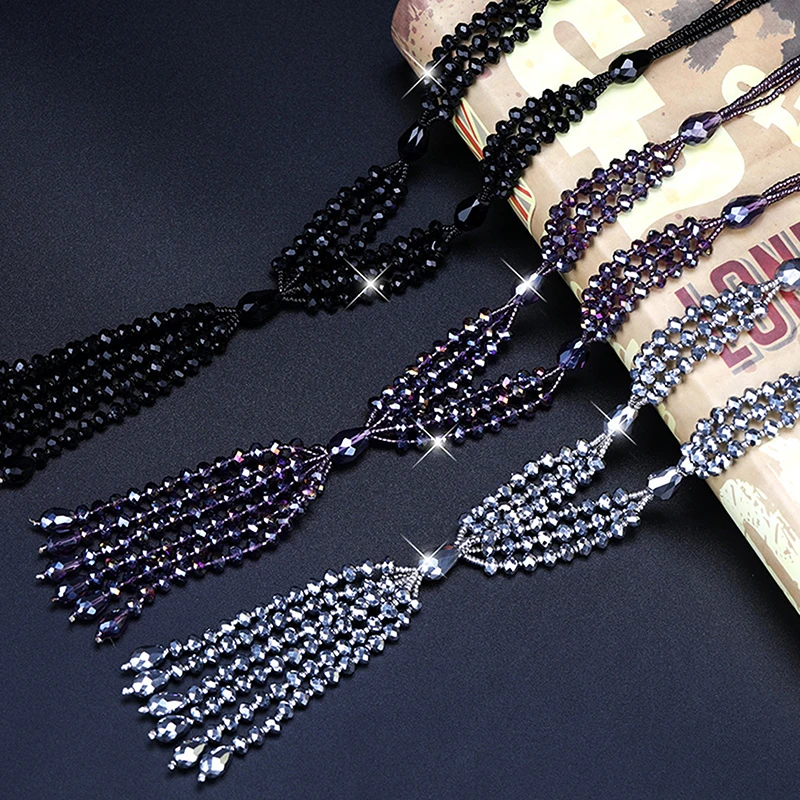 

2022 Summer New Boho Shiny Crystal Beads Long Necklace Women Kpop Tassel Sweater Chain Fashion Lady Neck Decoration
