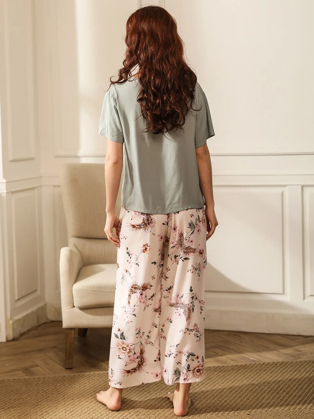 Loose Casual Pajama Set for Women Summer New Round Neck Viscose Girl Sleepwear Leisure Lady Loungewear Womens 2pcs Clothing