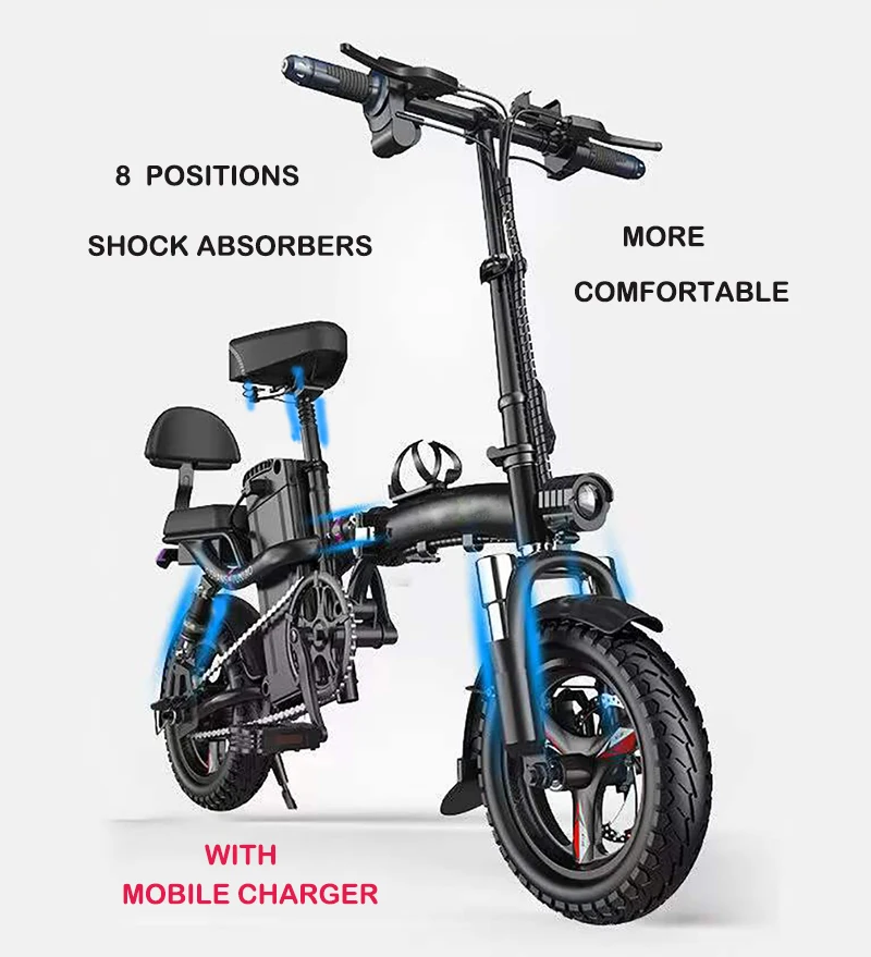 2022 Year Hot Sale Foldable Multi-Shock Absorbers Comfortalbe Riding Cheap Mini Bicycle Electric Bike With Mobile Charger |