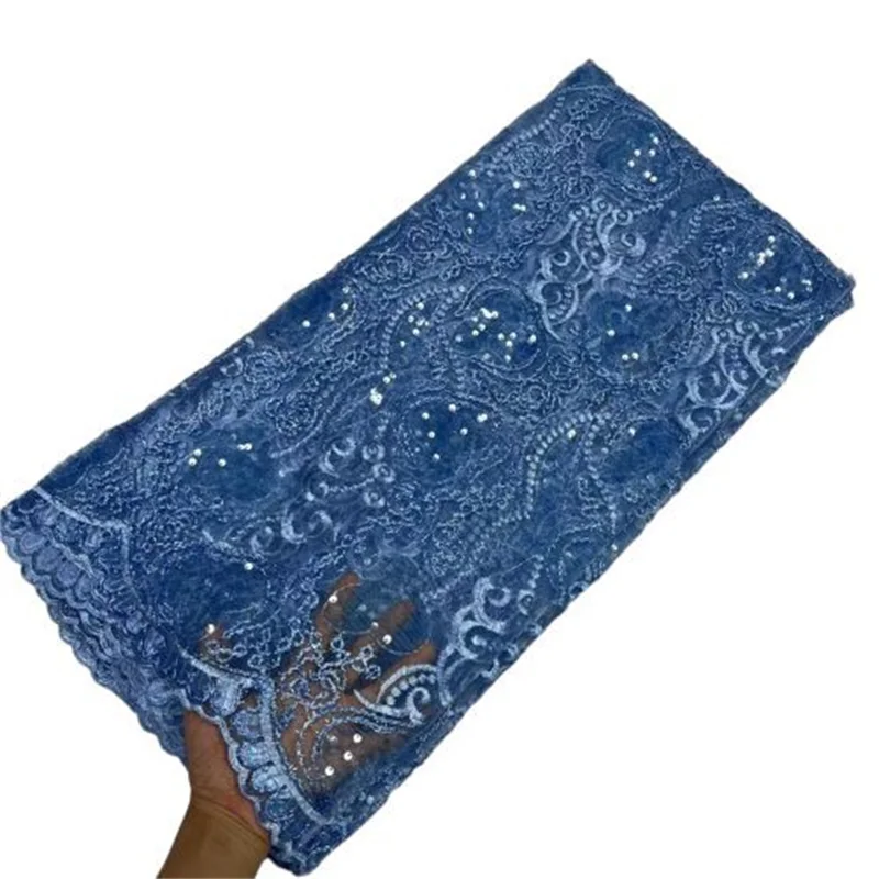 

Blue Sequin African French Net Lace Fabric 2023 Pink High Quality Tulle Mesh Lace Bridal Nigerian Wedding Dress Lace For Woman