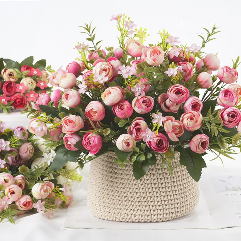 

1Pcs Bouquet High Quality Artificial Flowers Rose Small Bud Fake Flower Silk Flores for Home Garden Wedding DIY Decoration Table