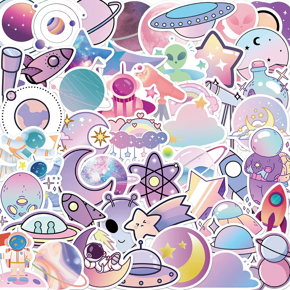 

10/30/50PCS Cute Cartoon Dream Gradient Planet Outer Space Stickers For Kids Motorcycle Phone Fridge Notebook Wall Decals Toys