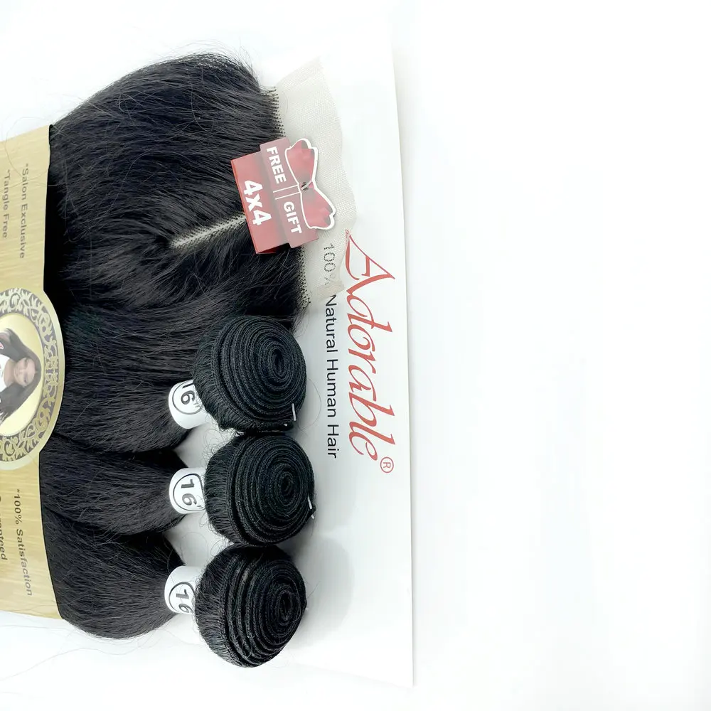 Natural Human Hair Mix Animal And Synthetic Hair Full Pack Solution,Human Hair Blend Yaki Straight 3+1 With T Part Lace Closure