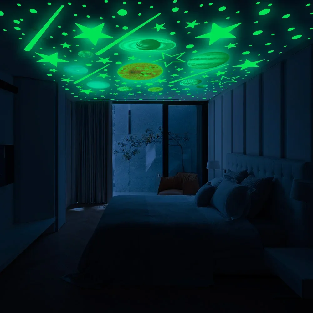 Светящиеся наклейки на стену с девятью планетами 453 шт. украшение для спальни