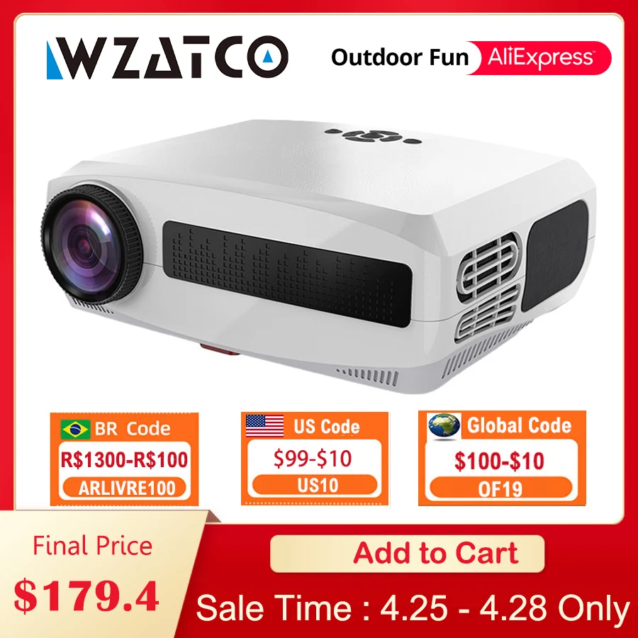 $179.40 WZATCO C3 LED Projector Android 10.0 WIFI Full HD 1080P 300 inch Big Screen Proyector Home Theater Smart Video Beamer