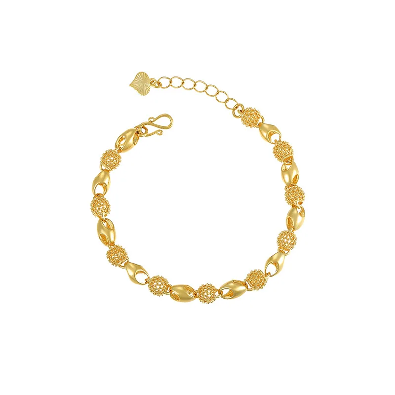 

Vintage copper gold-plated bead hollowed out glossy exquisite bracelet female ins design bracelet for women