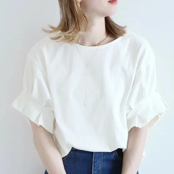 

SuperAen 2022 Summer New Solid O Neck Short Sleeve All Match Casual Women Top