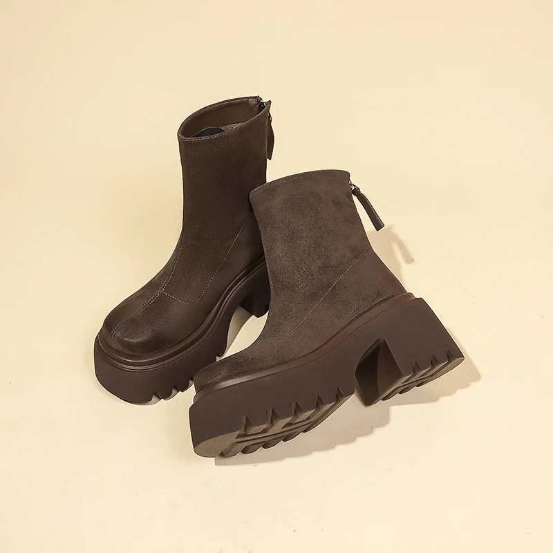 Замшевые женские ботинки на толстом каблуке размер 35 - 43 цвет в ассортименте