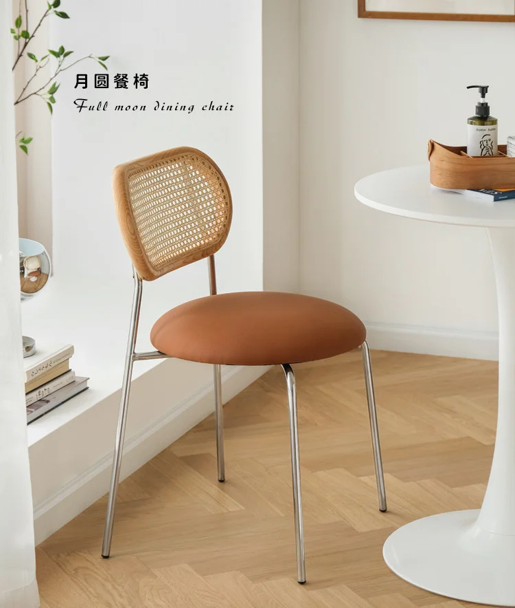 

2023 скандинавский стиль ваби-Саби, обеденный стул из твердой древесины из ротанга, средневековая Бытовая спинка, мягкая сумка, легкий роскош...