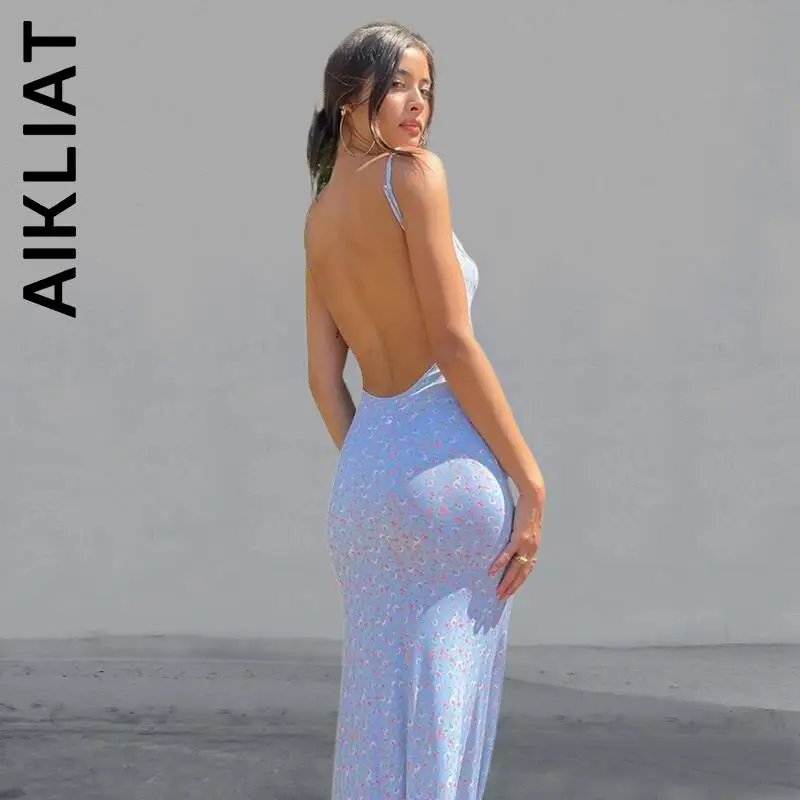 

Aikliat Dress Fashion Sleeveless Backless Dresses Basic Lazy Party Dresses Vintage Vocation Style Robe Leisure Slim Clothing