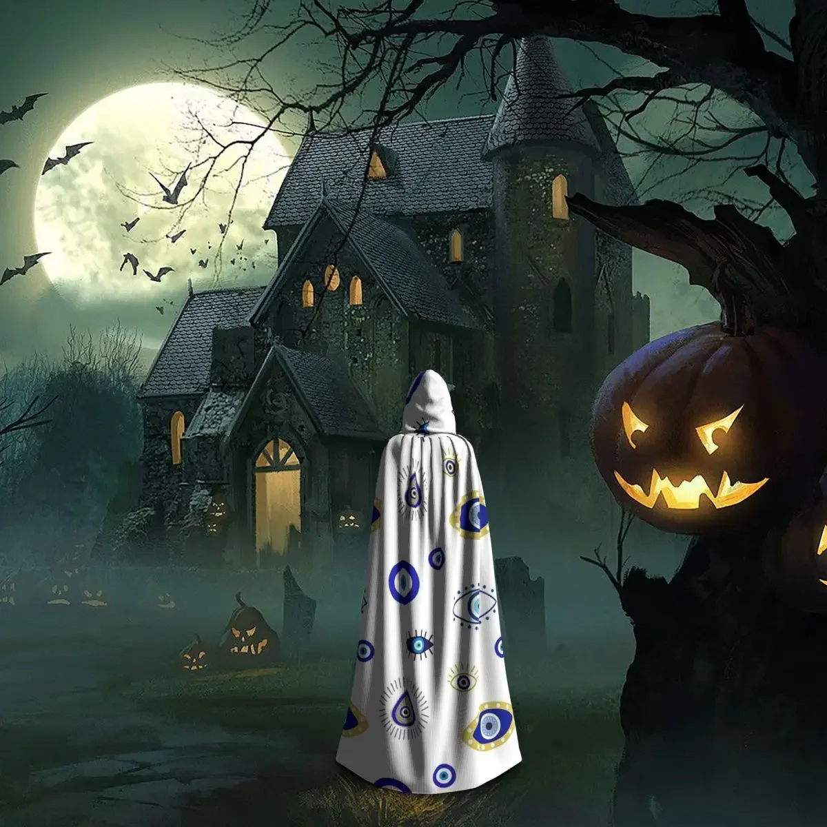 Мистические злые глаза длинный средневековый костюм ведьмы с капюшоном накидка