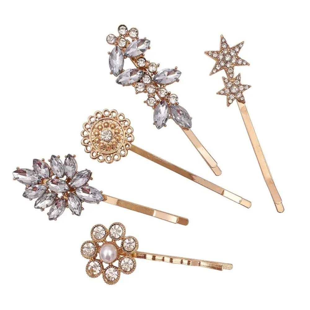 

5pcs/pack Rhinestone Bobby Pins Crystal Hair Pin Flower Leaf Hair Decoration for Women Girls
