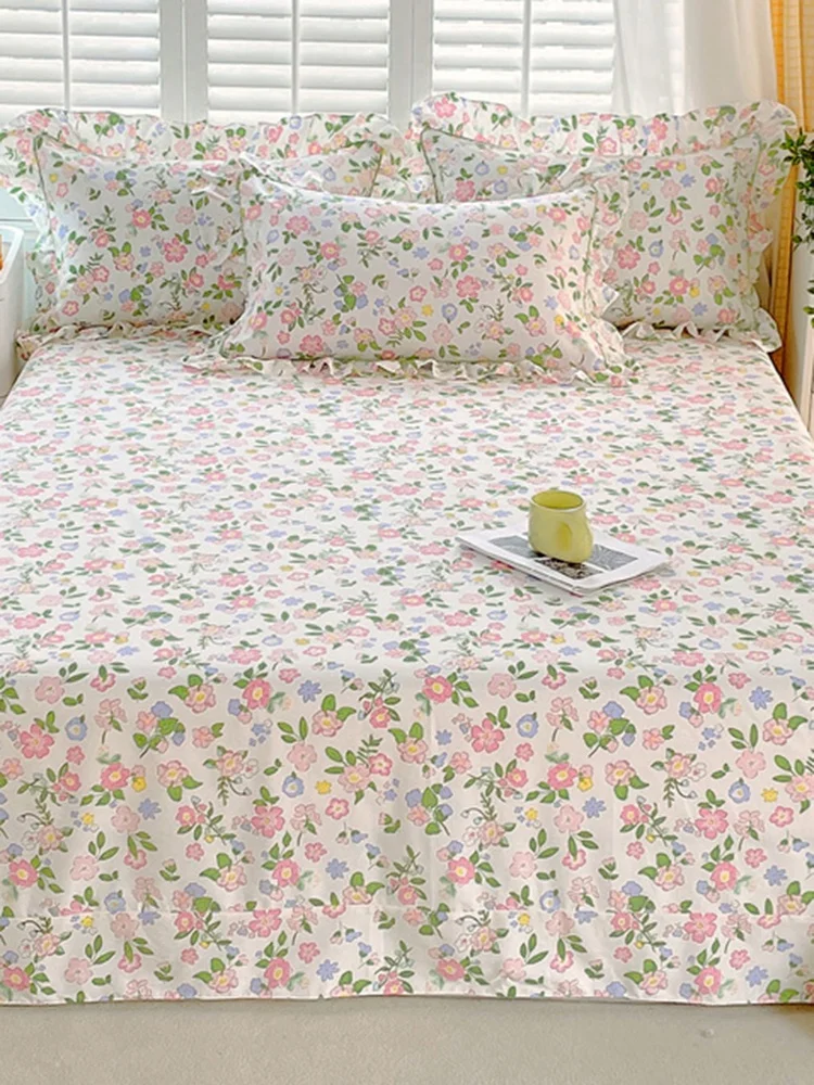 Korean Sle Rounded Lace Cotton Bed Sheet 00 Frill Extra Large .5 M .8M Floral