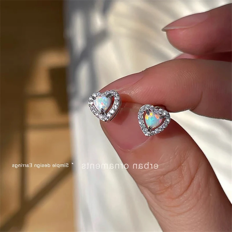 2022 Korean Fashion Fairy Aesthetic Zircon Heart Stud Earrings For Women Goth Harajuku Sweet Cool Y2K Accessories Jewelry images - 6