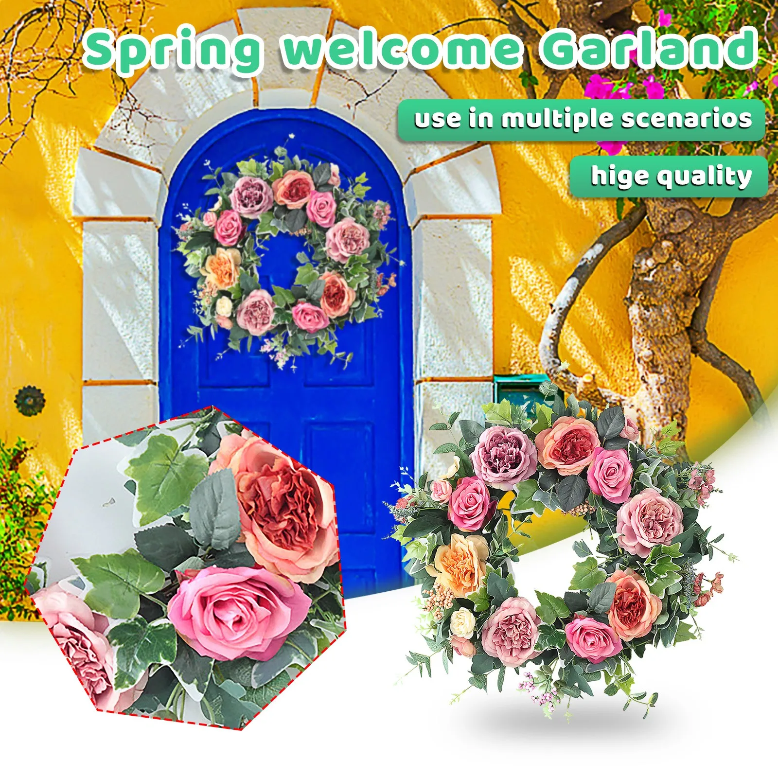 

Spring doorbell wreath mother's day day wreath silk rose flower peony Artificial flowers
