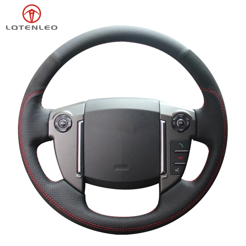 

LQTENLEO Black Genuine Leather Suede Hand-stitched Car Steering Wheel Cover for Land Rover Freelander 2 2013 2014 2015