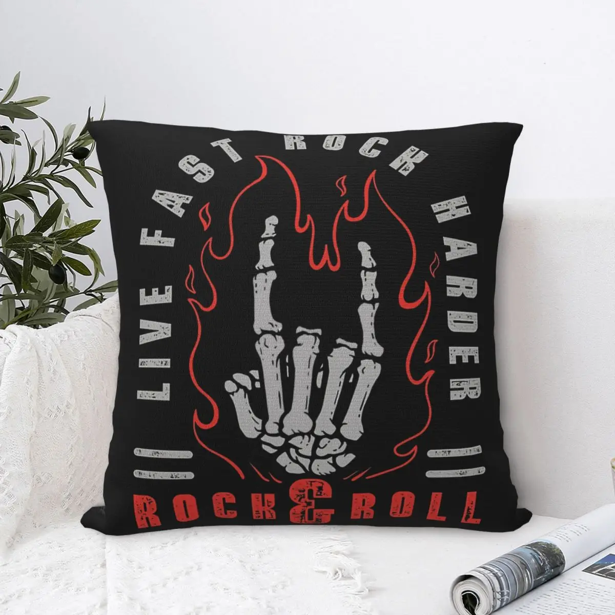 

Rock And Roll French Fries Fork Polyester Cushion Cover Music Art For Bedroom Garden Decorative Reusable Pillow Cover