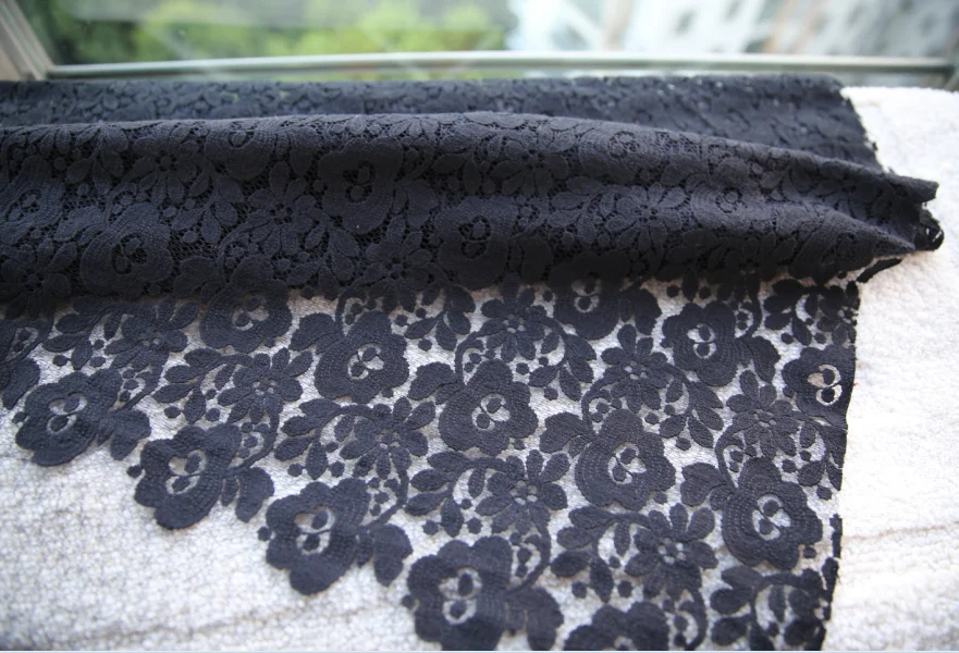 Black Computer Embroidery Three-Dimensional Hollow Flower Lace Fabric Champagne Black and White Lace Fabric