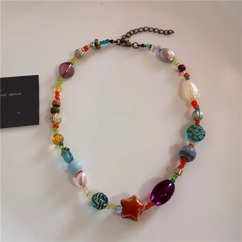 Цветное колье ручной работы из бисера акриловая бабочка металлическое ожерелье