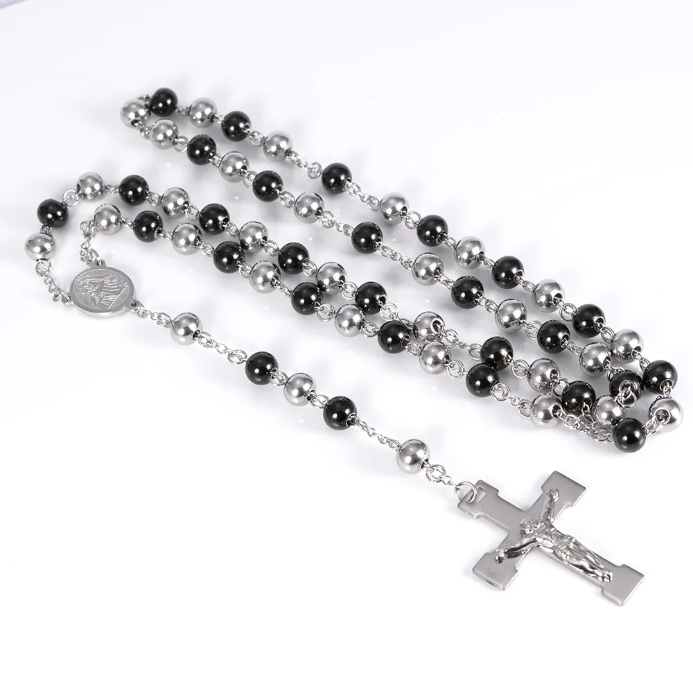 

Fashion Jesus Cross Necklace Pendant For Men Silver-Black Color Stainless Steel Chains Crucifix Necklace Male Christian Jewelry