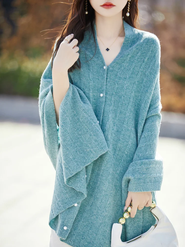 Женский кашемировый кардиган с запахом и шалью осень-зима базовый трикотаж из 100%