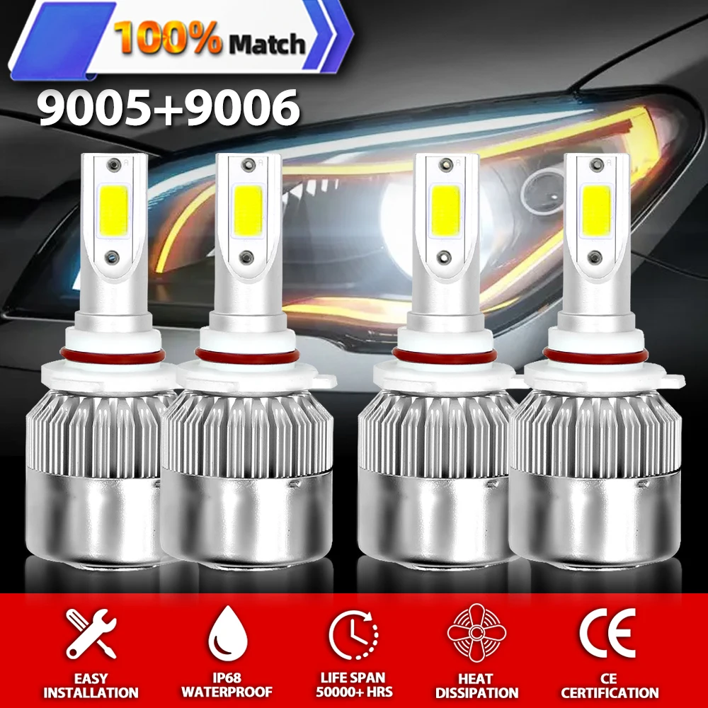 4Pcs Car Headlight Bulbs LED HB3 HB4 9005 9006 Auto Headlamp Bulb 6000K White 24V 12V High Low Beam Auto Lights 240W 40000LM