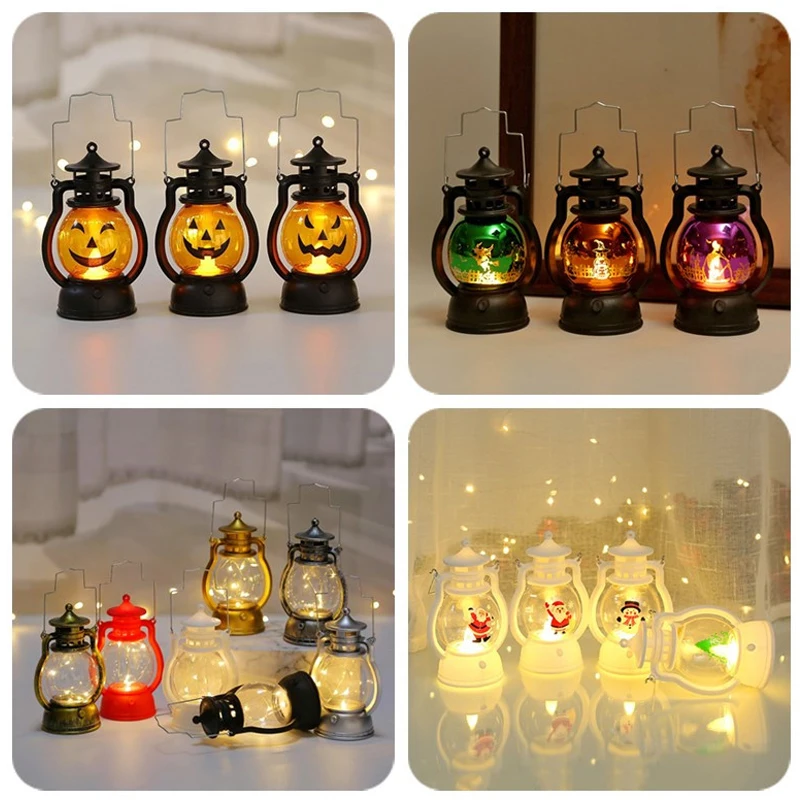 

Retro Lantern LED Night Light Halloween Pumpkin Christmas Hanging Oil Lamp Ornament Children Gifts Bedroom Decorative Night Lamp