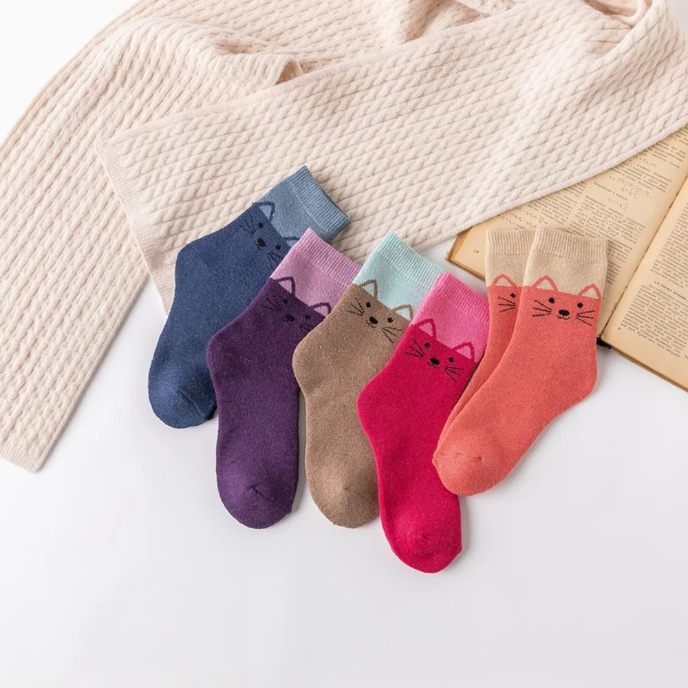 2022 New Autumn and Winter Cute Fashion Thickening Warm Women Rabbit Wool Socks Cartoon Cat Pink Women Casual Socks