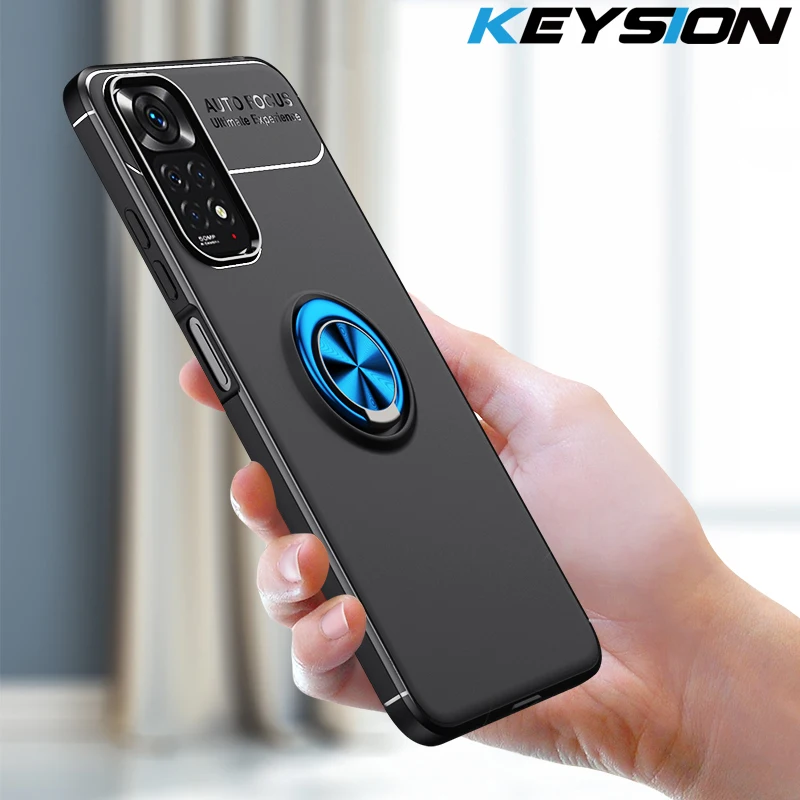 

KEYSION Shockproof Case for Redmi Note 11S 11 Pro 5G Global 11T Silicone Ring Stand Phone Back Cover for POCO X4 NFC M4 Pro 5G