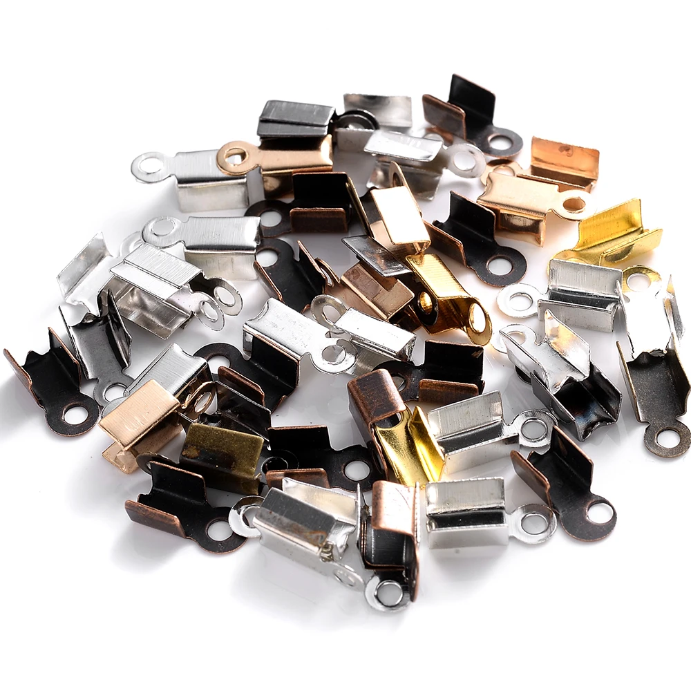 iYOE 200pcs/Lot Flat Thread Cord End Beads Cap 2.5 3.5 4mm Width Crimp Connector For Jewelry Making Ribbon Bracelet Necklace - купить по