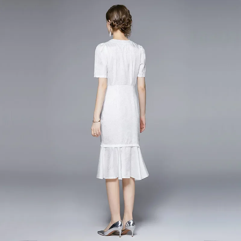 Лето 2022 новое элегантное платье средней длины из розового жаккарда с v-образным