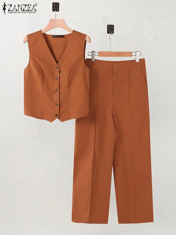 Zanzea Женский Комплект Из Двух Предметов Элегантный Жилет Без Рукавов И Широкие