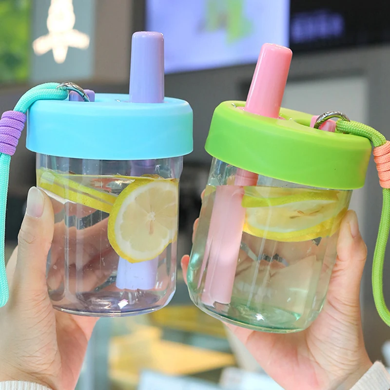 600ml Straw Cup With Leak-Proof Lid For Lady Cute Food Grade Heat Resistant Tea Separation Filter Cups Handle Water