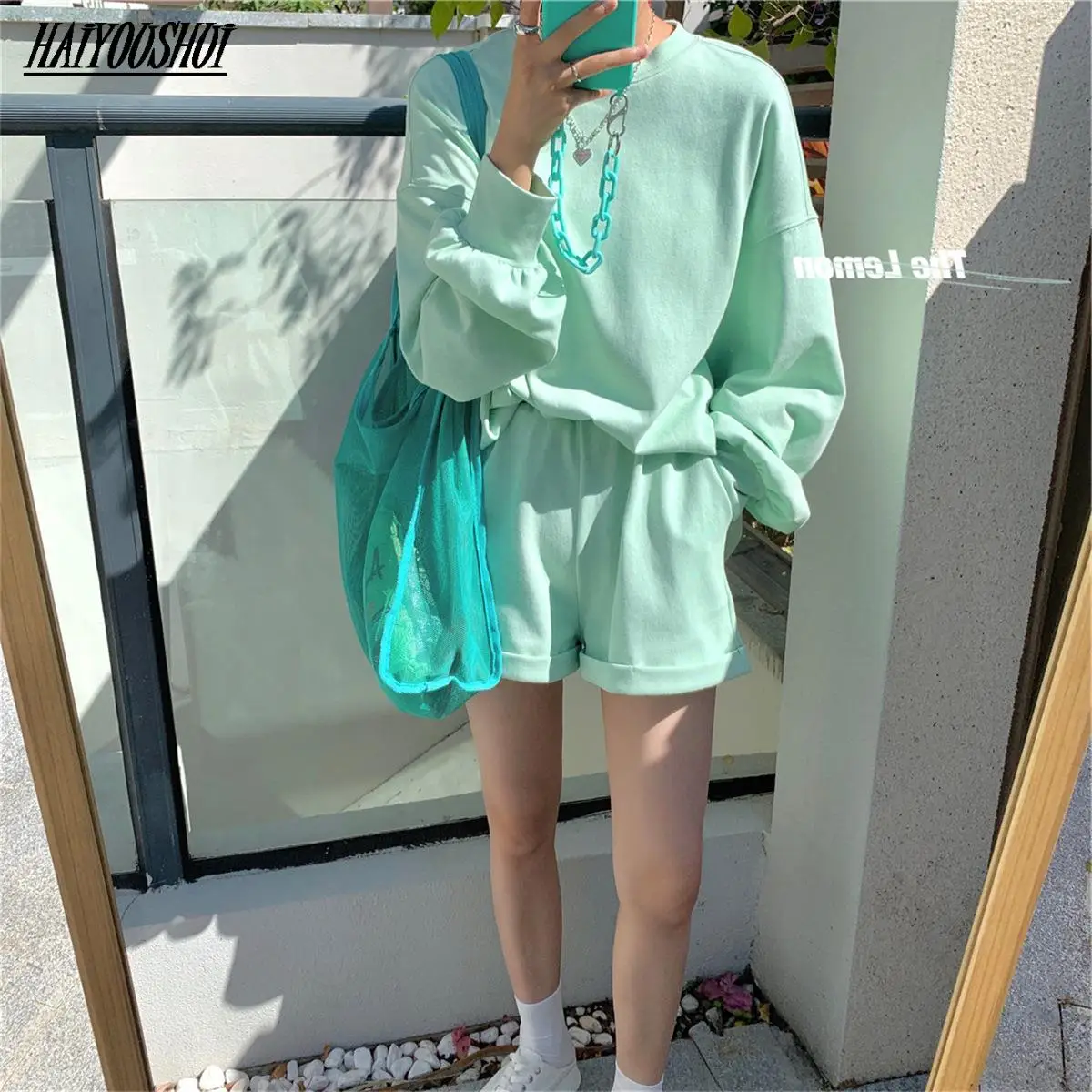 

Summer Tracksuits Womens Two Peices Set Leisure Outfits Cotton Oversized T-shirts High Waist Shorts Candy Color Clothing
