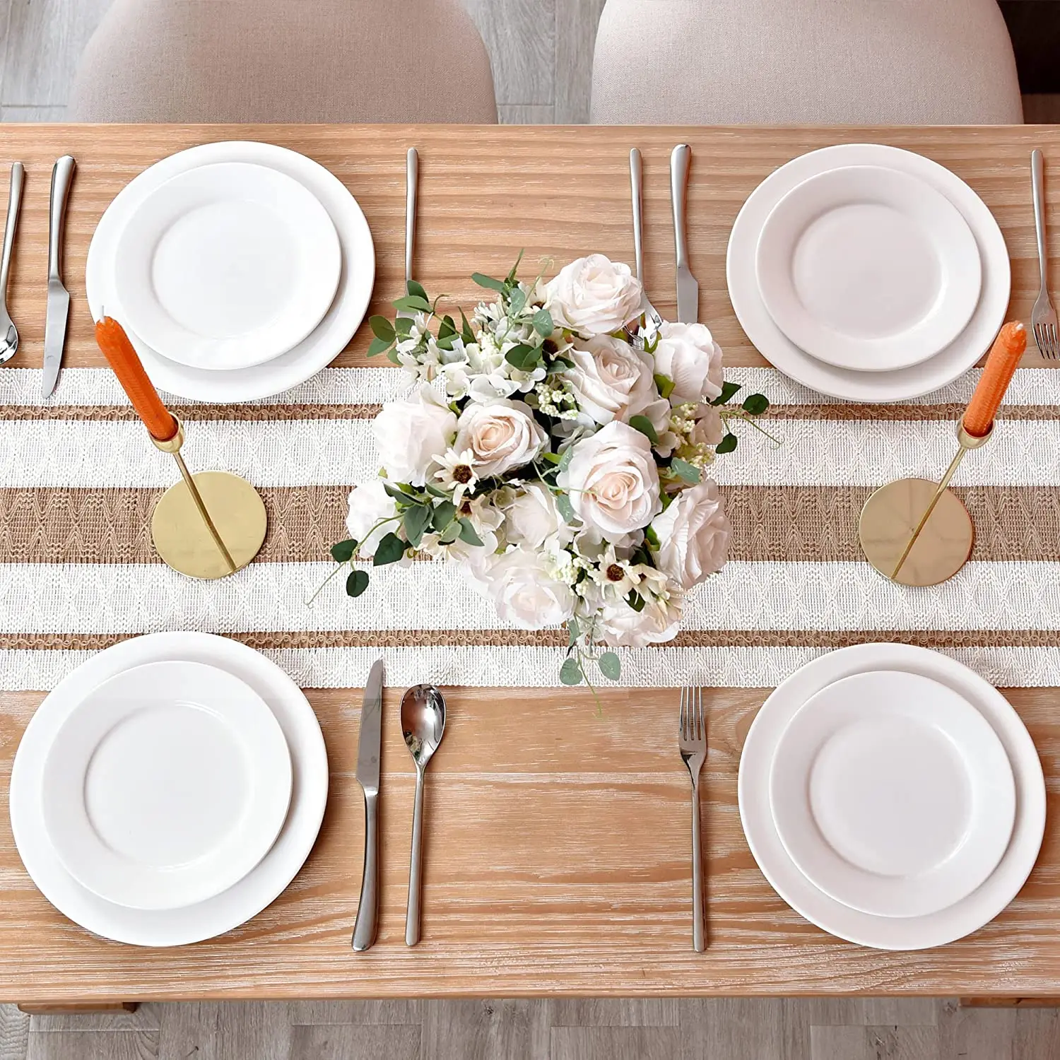 Настольная дорожка в стиле бохо из натурального льна ручная работа плетеный джут