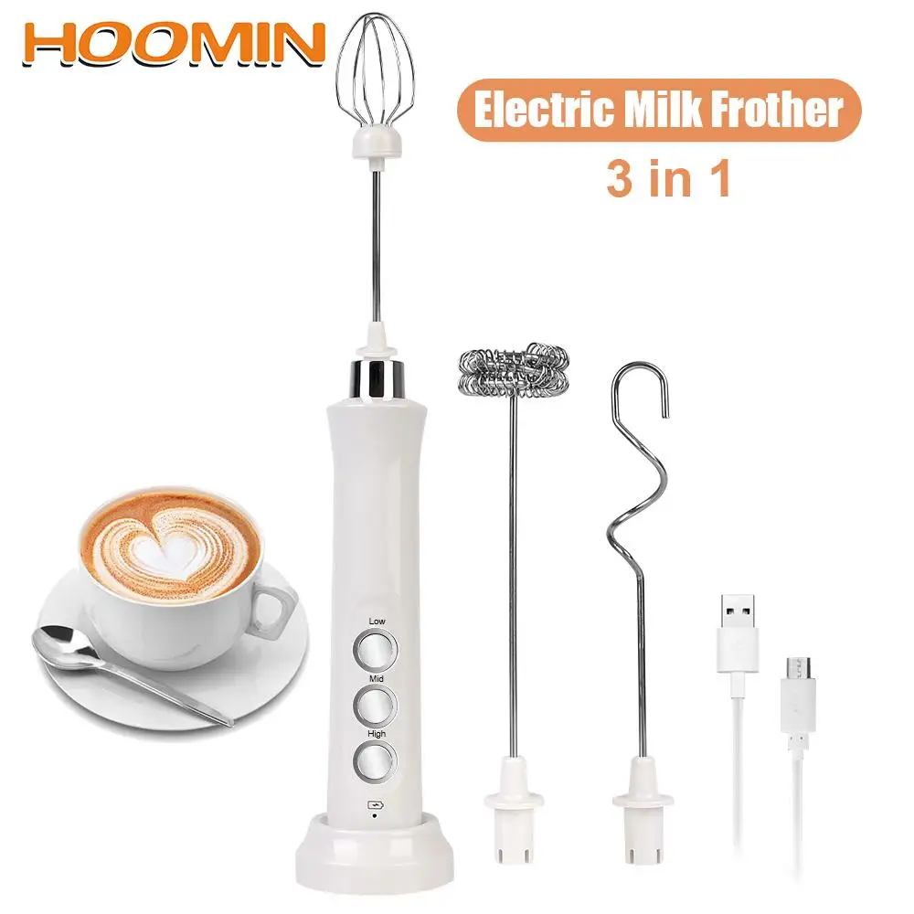 

Electric Milk Frother Flour Mixer 3 Speeds Handheld Rechargeable Portable 3 In 1 Foam Maker For Coffee Cappuccino Egg Beater